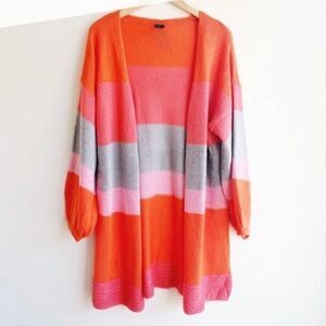 Moon & Madison Orange Large Striped Balloon Sleeve Spring Open Tunic Cardigan S